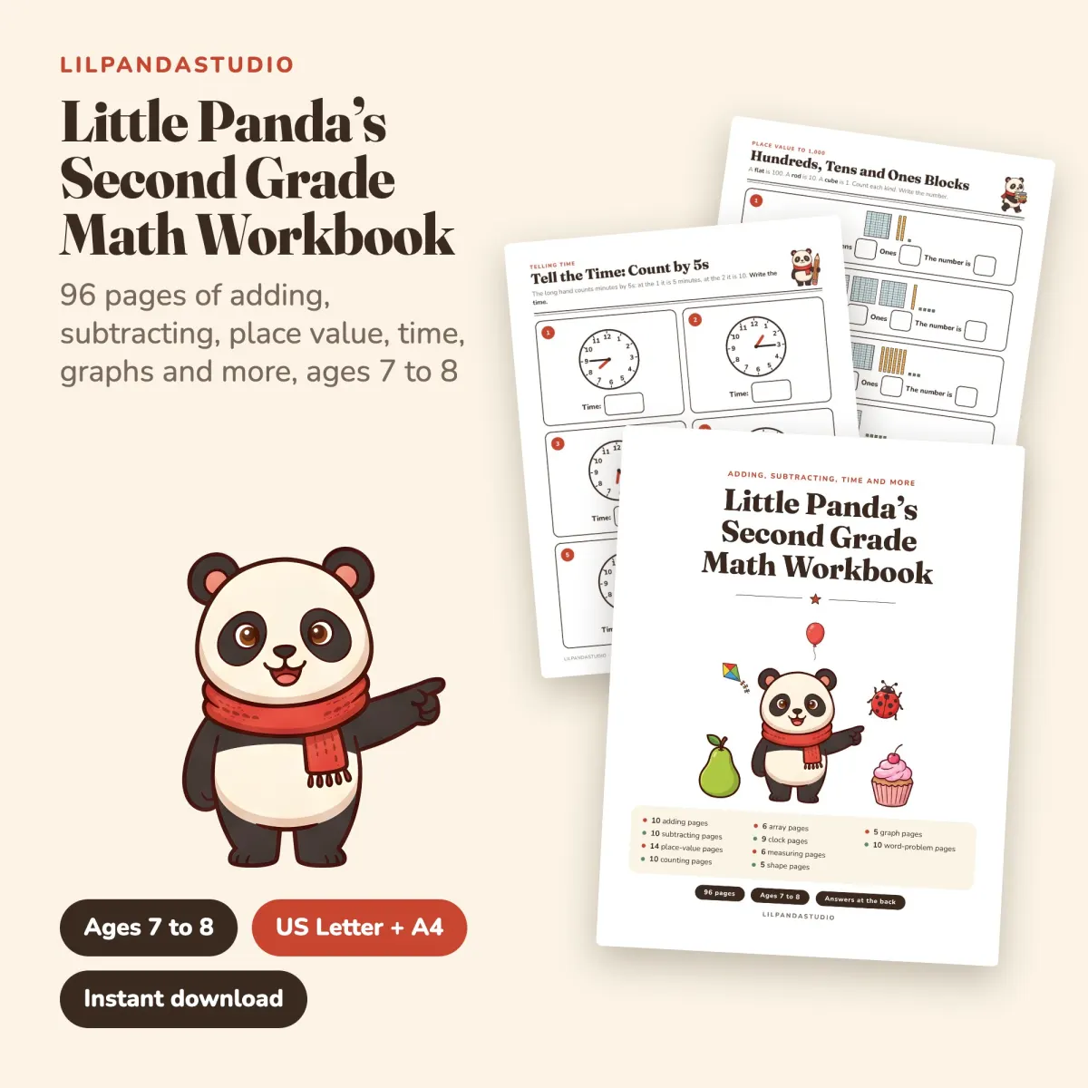 Little Panda's Second Grade Math Workbook: cover