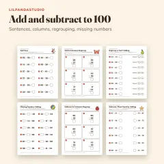 Little Panda's Second Grade Math Workbook: add subtract