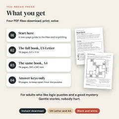 Sleuthoku Crime Mystery, Vol. 1: 60 Logic Cases for Adults: what you get