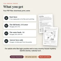 Sleuthoku Crime Mystery, Vol. 2: Country House Mysteries, 60 Logic Cases for Adults: what you get