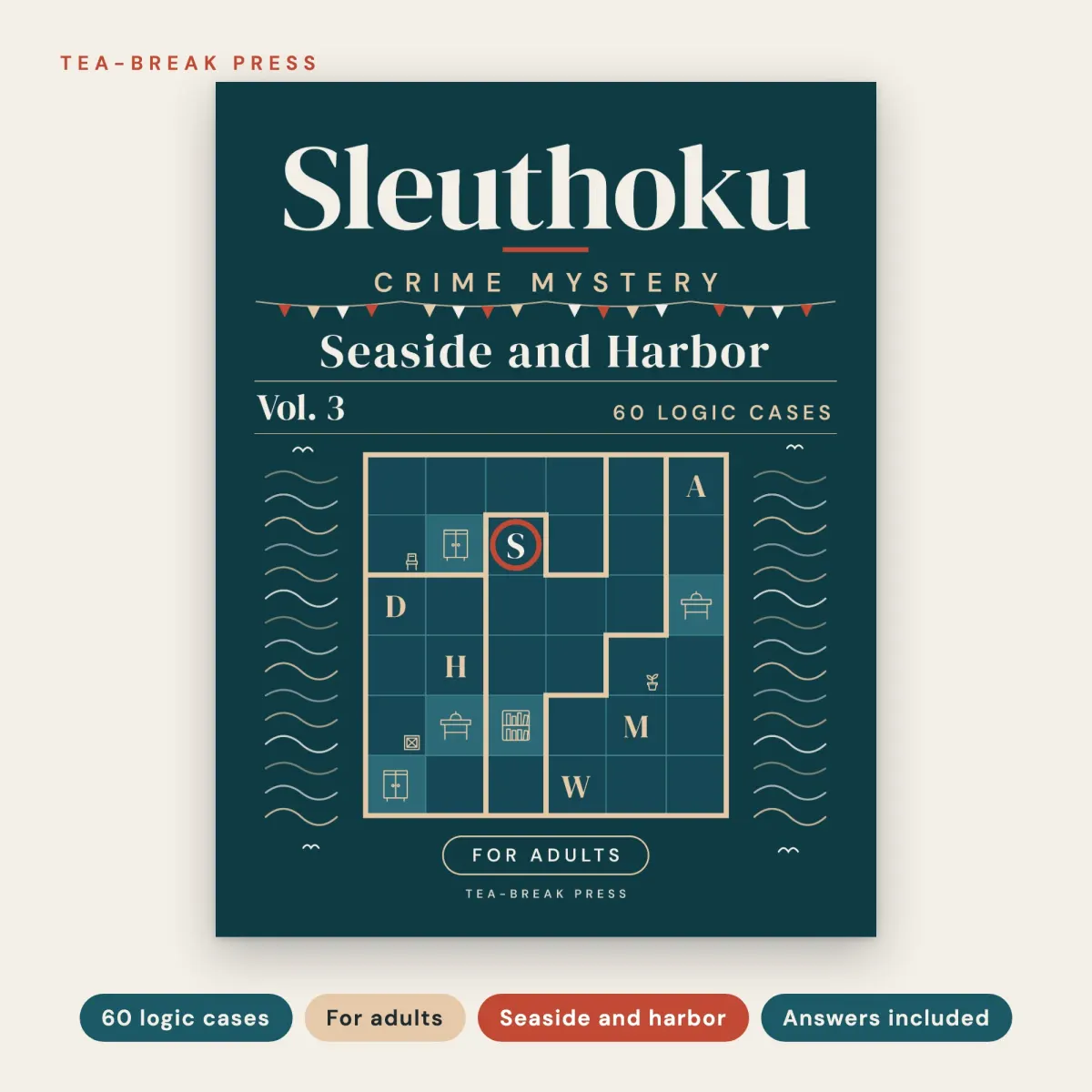 Sleuthoku Crime Mystery, Vol. 3: Seaside and Harbor, 60 Logic Cases for Adults: front cover