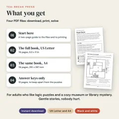 Sleuthoku Crime Mystery, Vol. 4: Museums, Galleries and Libraries, 60 Logic Cases for Adults: what you get