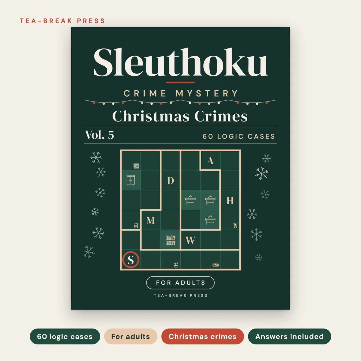 Sleuthoku Crime Mystery, Vol. 5: Christmas Crimes, 60 Logic Cases for Adults: front cover