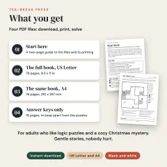 Sleuthoku Crime Mystery, Vol. 5: Christmas Crimes, 60 Logic Cases for Adults: what you get