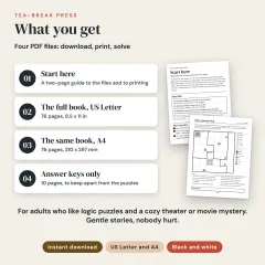Sleuthoku Crime Mystery, Vol. 6: Stage and Screen, 60 Logic Cases for Adults: what you get