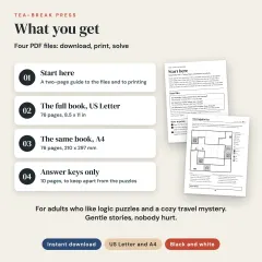 Sleuthoku Crime Mystery, Vol. 7: Trains, Ships and Hotels, 60 Logic Cases for Adults: what you get