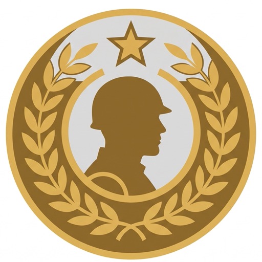A veteran tribute emblem: a soldier’s silhouette framed by a laurel wreath